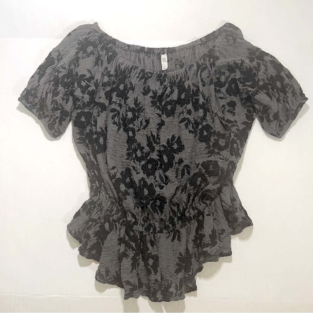 FREE PEOPLE Black and Gray Off the Shoulder Top, cinch waist size small.